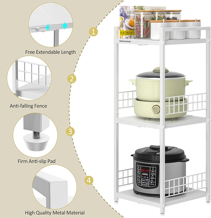 DAOUTIME Expandable Slim Storage Shelf, 3 Tier Metal Shelving Unit - Image 6
