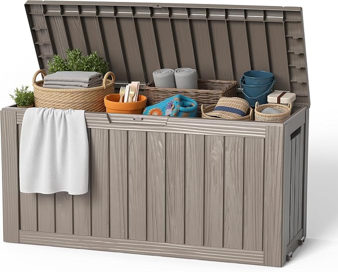 EasyUp Outdoor Storage Box 100 Gallon Waterproof Resin Deck Boxes Grey | by EASYUP