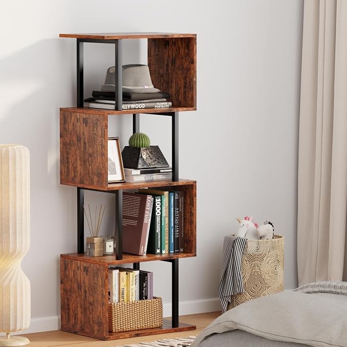 Furologee 5 Tier Bookshelf, S Shaped Geometric Bookcase, Narrow Freestanding - Image 7