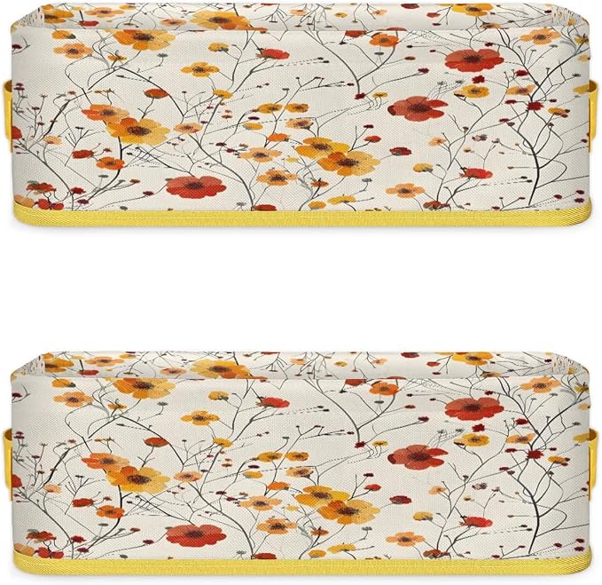 Red Yellow Flowers Bathroom Storage Basket, Foldable - Image 8