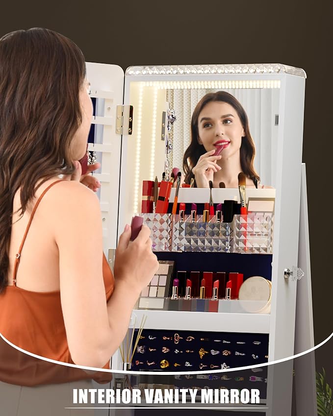 Full Length Mirror with Storage, Standing Mirror Jewelry Cabinet with 3 Color - Image 4