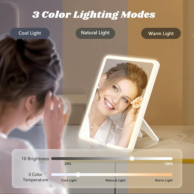 JUSRON Travel Makeup Bag With LED Mirror, Cosmetic Train Case with Light up - Image 3