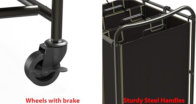 Simple Houseware Heavy Duty 3-Bag Laundry Sorter Rolling Cart - Image 7