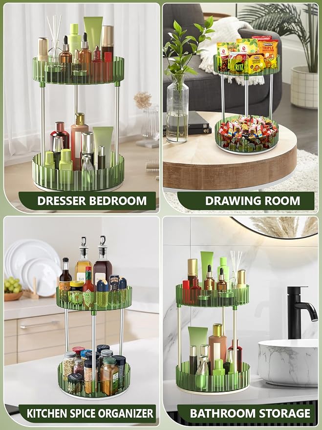 Makeup Organizer, 360° Rotating Makeup Organizer, 2-Tier Round Rotating - Image 8