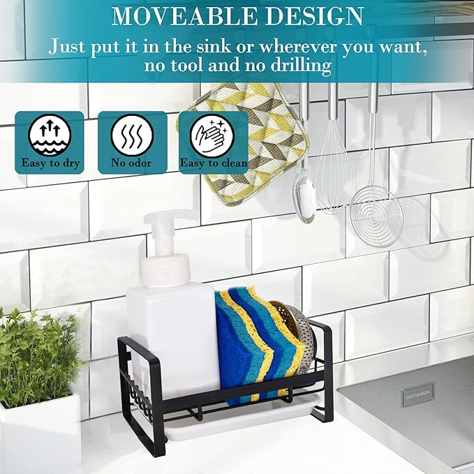 VANTEN Kitchen Sink Caddy Sponge Holder Organizer, Sink Tray Drainer Rack - Image 2