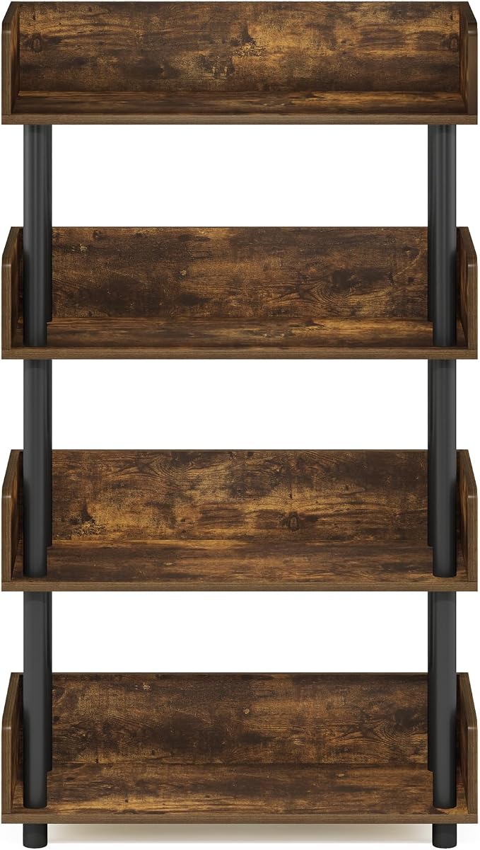 Furinno Turn-N-Tube 4-Tier Toolless Display Rack, Amber Pine/Black - Image 8