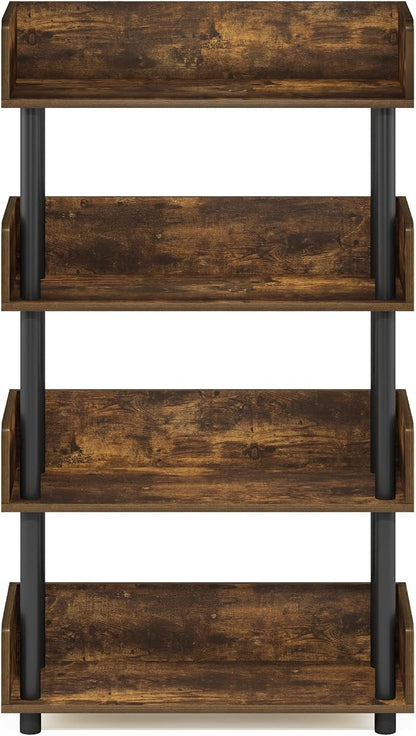 Furinno Turn-N-Tube 4-Tier Toolless Display Rack, Amber Pine/Black - Image 8