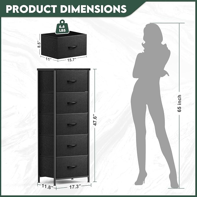 5 Fabric Drawer Dresser for Bedroom, Chest of Drawers - Image 3