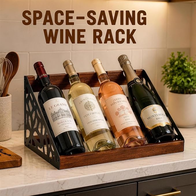 Countertop Wine Rack Display, Wine Bottle Holder, Wood Metal Combination Wine - Image 6