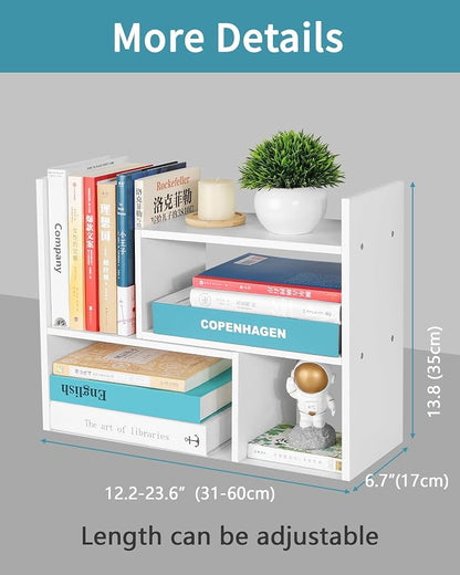 Desktop Shelf Organizer, Adjustable Stackable Office Storage Rack, Wood Display - Image 3