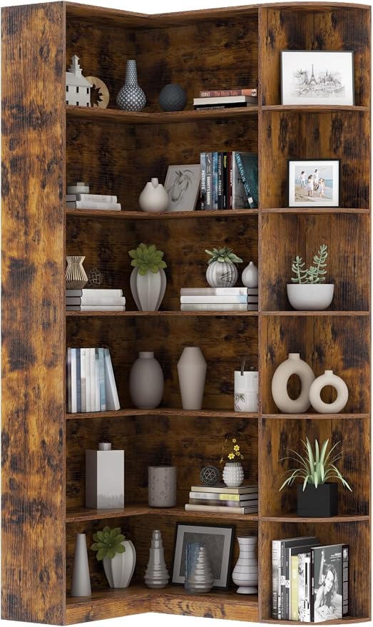 Loomie Bookshelves, 6 Tiers Shelf Large Tall Corner Etagere Bookcase by LOOMIEDirect