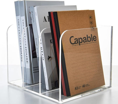 3 Vertical Compartments Clear Acrylic Magazine & File Holder – Multipurpose - Image 3