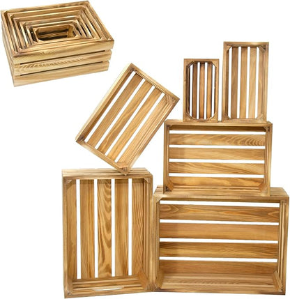 6 Pcs Wooden Crates for Display, Nesting Wood Crate for Storage, 6 Size | - Image 8