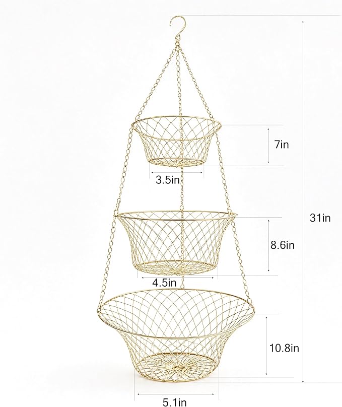 3-Tier Copper Hanging Basket for Kitchen & Bathroom | Maximize Space - Image 2