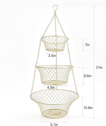3-Tier Copper Hanging Basket for Kitchen & Bathroom | Maximize Space - Image 2