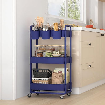 JIUYOTREE 3-Tier Plastic Rolling Storage Cart Utility Cart - Image 6