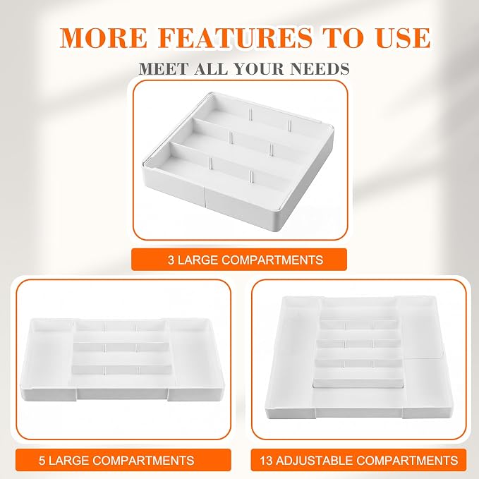 Briwooody 2 Pcs Large Expandable Acrylic Drawer Organizers, Grid Adjustable - Image 5