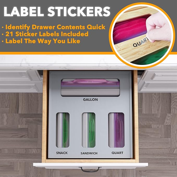 SpaceAid Bag Storage Organizer for Kitchen Drawer, Bamboo Organizer, Compatible - Image 4