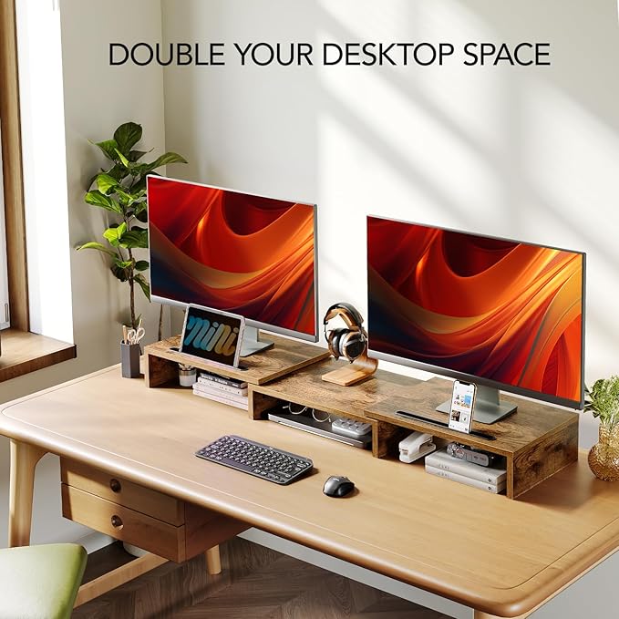 AMERIERGO Dual Monitor Stand Riser- 3 Shelf Screen Stand - Image 2