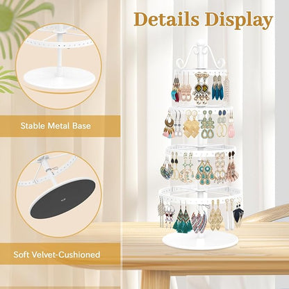 MODOWEY Rotating Earring Holder Organizer Stand, 4 Tier Adjustable Metal - Image 5