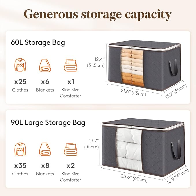 Lifewit 90L Large Storage Bags, 8 Pack Closet Organizers and Storage, Clothes - Image 2