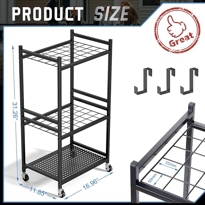 DAOUTIME Garden Organizer With Wheels, Yard Tower Rack - Image 6