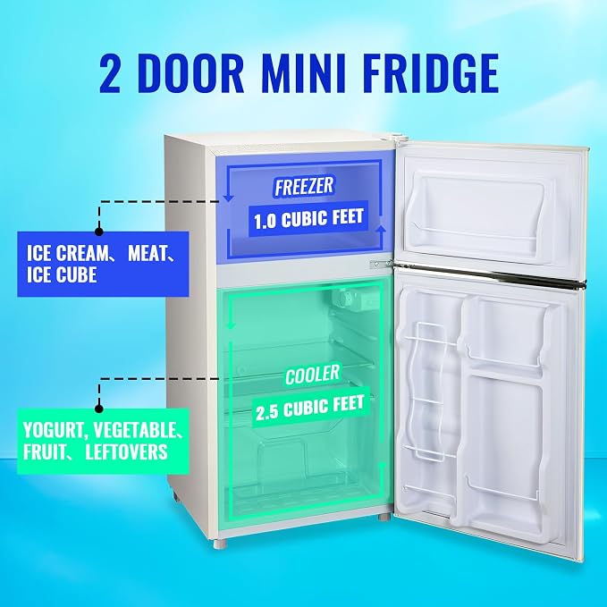 Mini Refrigerator with Freezer Small Fridge Double Door Side Drink Holder - Image 2