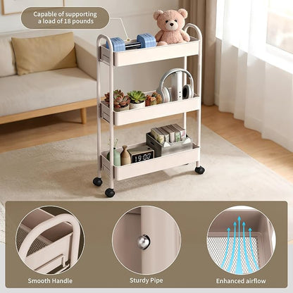 Slim Rolling Cart, Metal Frame Utility Rolling 3-Tier Narrow Storage Cart | - Image 7