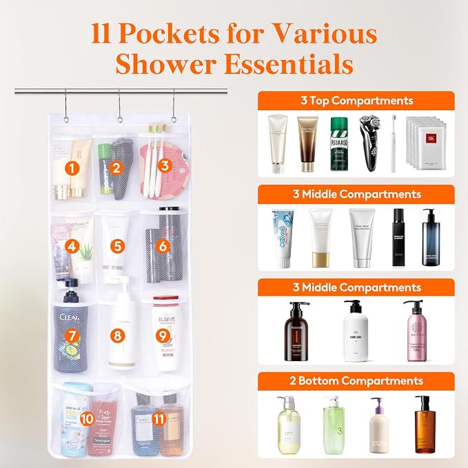 Lifewit Mesh Shower Caddy, 11 Pockets Hanging Shower Organizer - Image 3