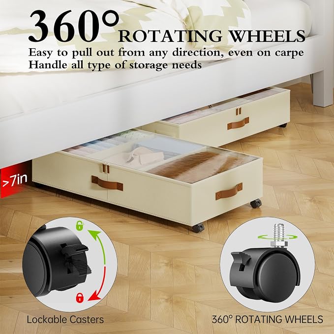 Yecaye Under Bed Storage with Wheels, 4 Pack Under Bed Storage Containers with - Image 4