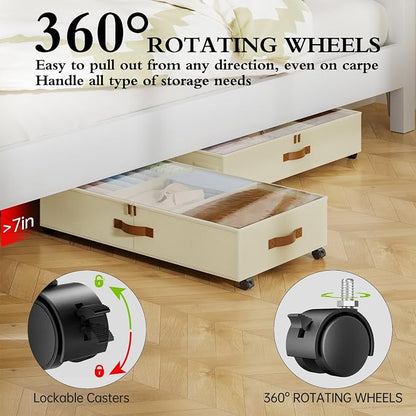 Yecaye Under Bed Storage with Wheels, 4 Pack Under Bed Storage Containers with - Image 4