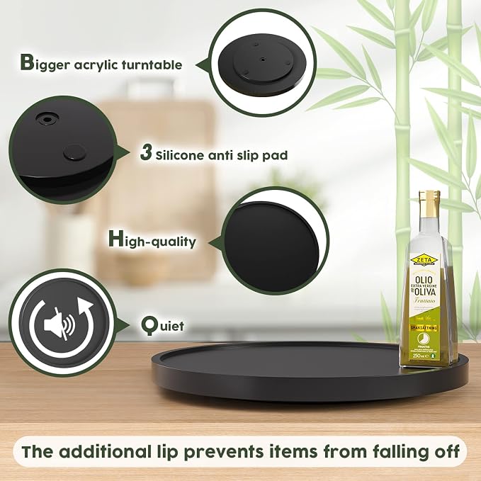 Lazy Susan Organizer, 13.2 Inch Non-Skid Bamboo Lazy Susan - Image 6