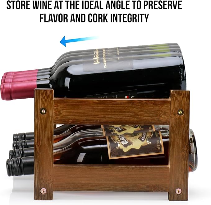 Bamboo Wine Rack, 2-Tier 8 Bottles Wine Storage Cabinet Shelf, Easy-Assembly - Image 4