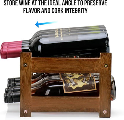 Bamboo Wine Rack, 2-Tier 8 Bottles Wine Storage Cabinet Shelf, Easy-Assembly - Image 4