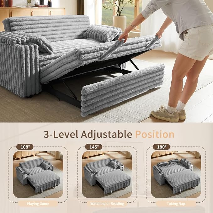 hansones 68.11" Corduroy Sleeper Chair Bed - Image 4