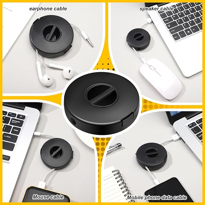 9 Pcs Charging Cord Organizer Black Portable Charger Cord Holder Round Storage - Image 6