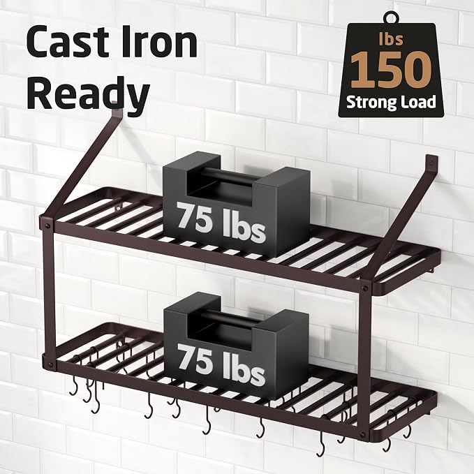 KES 150 lb High-Capacity Oil Rubbed Bronze Pot Rack Wall Mounted - Image 4