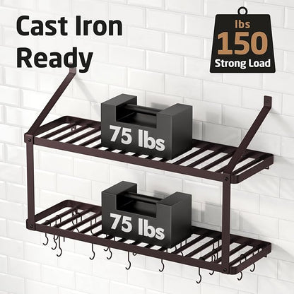KES 150 lb High-Capacity Oil Rubbed Bronze Pot Rack Wall Mounted - Image 4