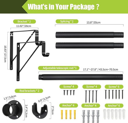 Closet Rod, 17 to 51 Inch Clothes Rods 1.3 Inches Heavy Duty Adjustable Closet - Image 7