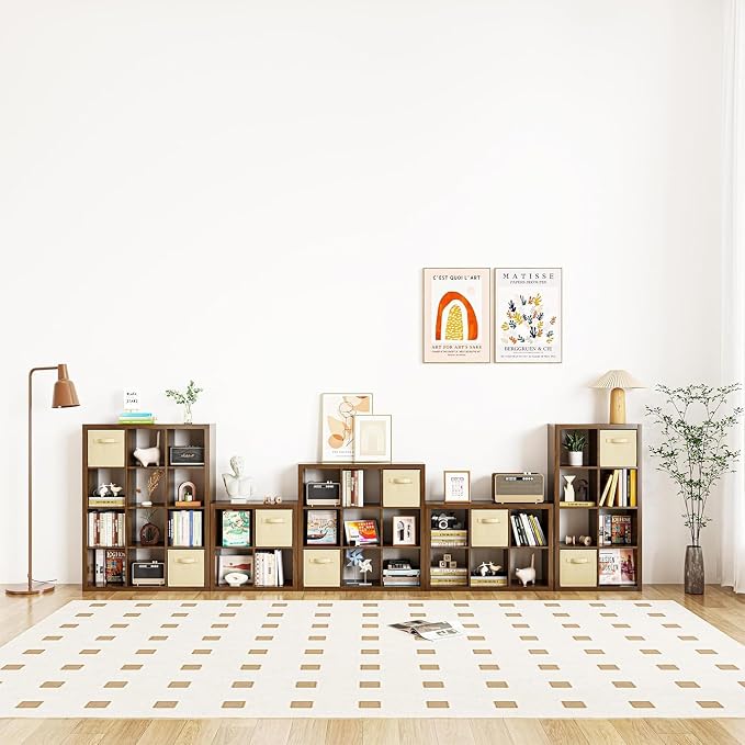 Bookshelf with Storage Bins, 16-Cube Storage Organizer Sturdy Wooden Cube - Image 5