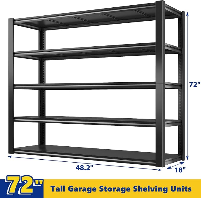 REIBII 48" W Garage Shelving 2500LBS Storage Shelves 5 Tier Heavy Duty Shelving - Image 3