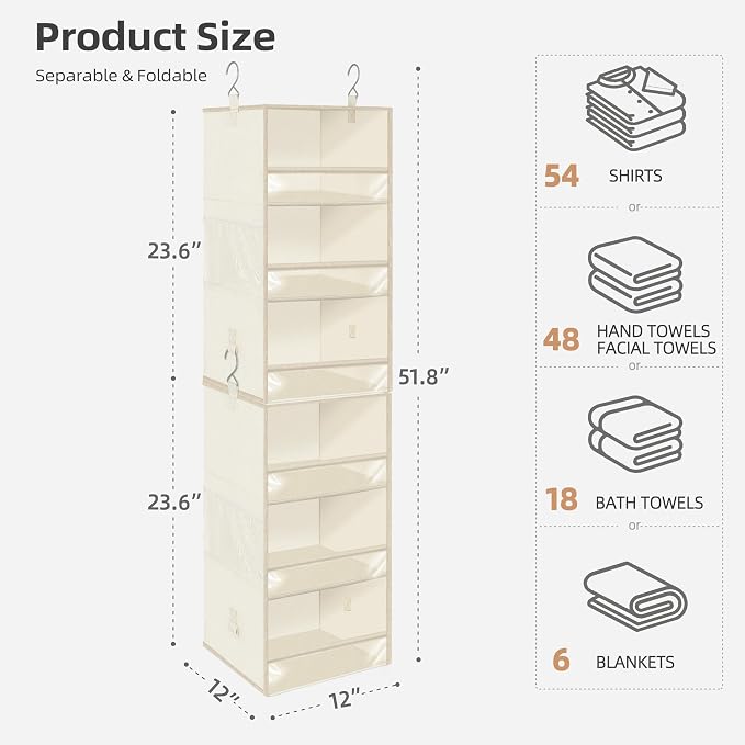 STORAGE MANIAC 6-Shelf Hanging Closet Organizer and Storage, 2 Separable - Image 3