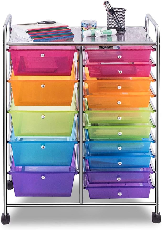 Giantex 15 Drawer Rolling Storage Cart Tools Scrapbook Paper Office School - Image 8