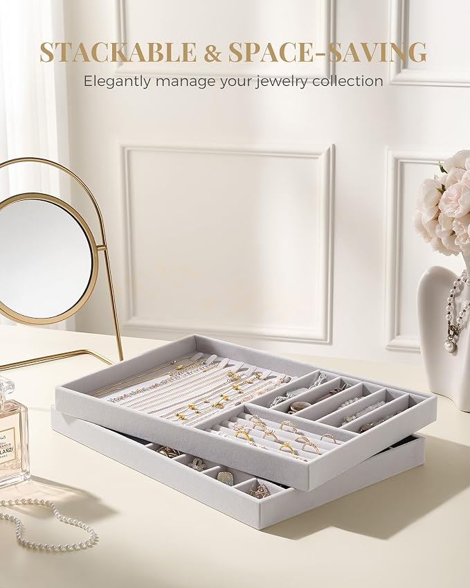 Lolalet Jewelry Drawer Organizer Inserts, Stackable Velvet Tray Jewelry Storage - Image 3