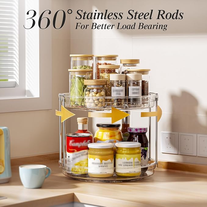LAMU 4 Pack 10.6'' 2-Tier Lazy Susan Turntable Organizer Rotating Spice Rack - Image 2