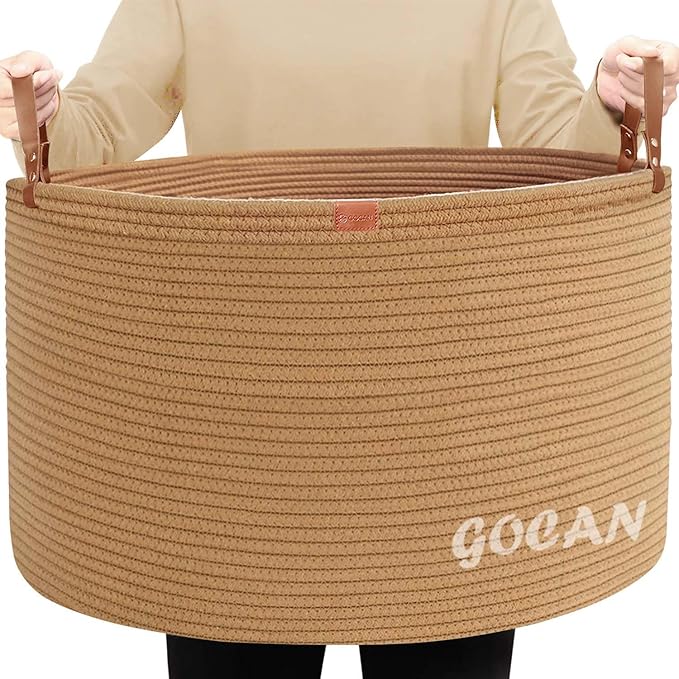 Extra Large Storage Laundry Basket 22" X 22"X 14" Cotton Rope Woven Basket by GOCAN