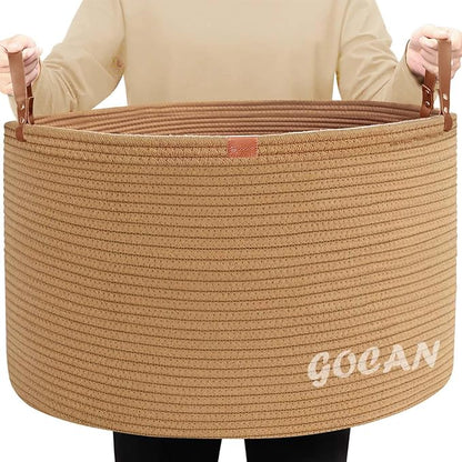 Extra Large Storage Laundry Basket 22" X 22"X 14" Cotton Rope Woven Basket by GOCAN