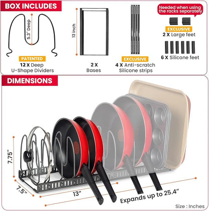 Better Things Home 12+ Expandable Pan and Pot Lid Organizer Rack - Image 4