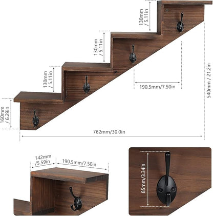 Coat Rack Wall Mount with Shelf, Wall Mounted Rise Wooden shelves - Image 5