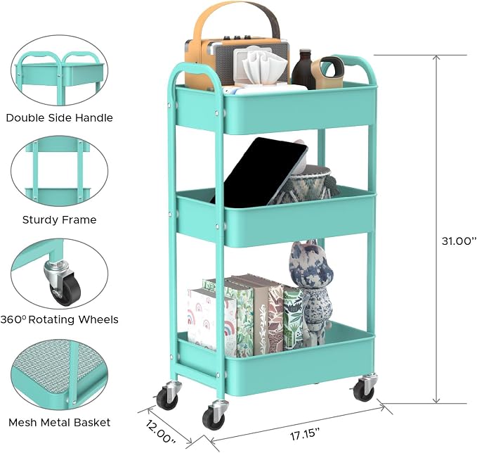 MAX Houser 3-Tier Rolling Utility Cart - Image 2